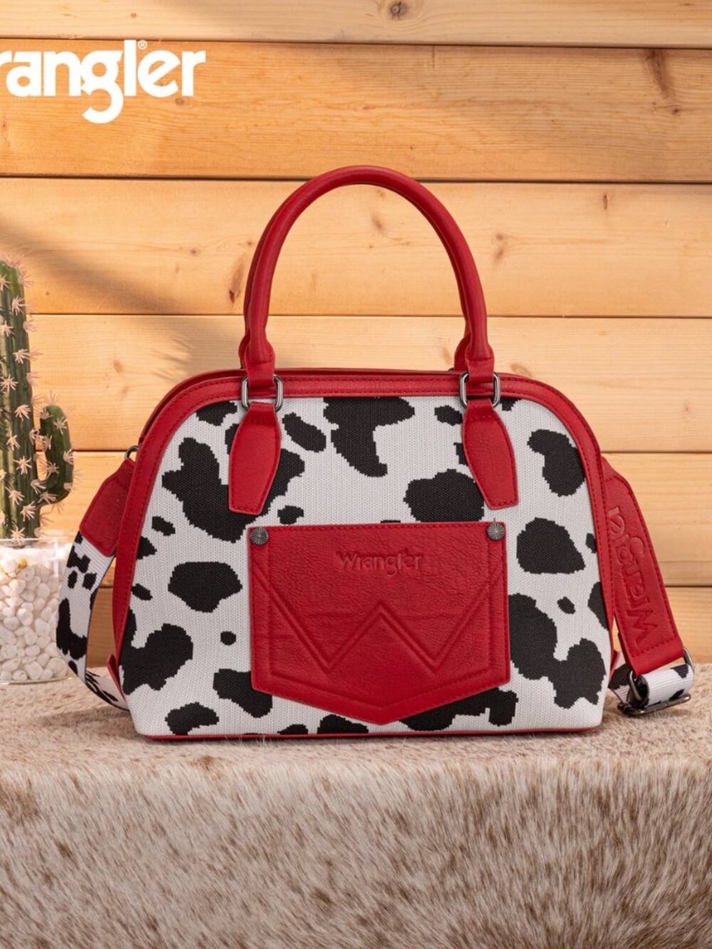 Wrangler Cow Print Satchel/Crossbody Wallet Set Red - Picture 2 of 8